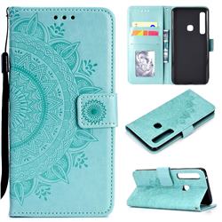 Intricate Embossing Datura Leather Wallet Case for Samsung Galaxy A9 (2018) / A9 Star Pro / A9s - Mint Green