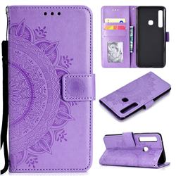 Intricate Embossing Datura Leather Wallet Case for Samsung Galaxy A9 (2018) / A9 Star Pro / A9s - Purple