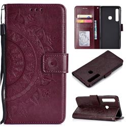 Intricate Embossing Datura Leather Wallet Case for Samsung Galaxy A9 (2018) / A9 Star Pro / A9s - Brown
