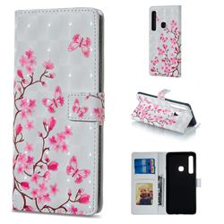 Butterfly Sakura Flower 3D Painted Leather Phone Wallet Case for Samsung Galaxy A9 (2018) / A9 Star Pro / A9s