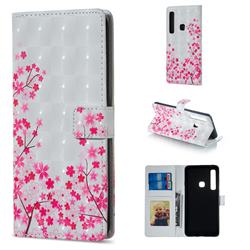 Cherry Blossom 3D Painted Leather Phone Wallet Case for Samsung Galaxy A9 (2018) / A9 Star Pro / A9s