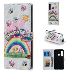 Rainbow Owl Family 3D Painted Leather Phone Wallet Case for Samsung Galaxy A9 (2018) / A9 Star Pro / A9s
