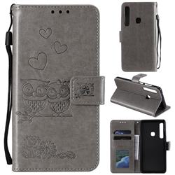 Embossing Owl Couple Flower Leather Wallet Case for Samsung Galaxy A9 (2018) / A9 Star Pro / A9s - Gray