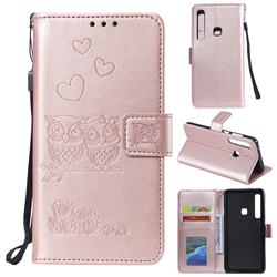 Embossing Owl Couple Flower Leather Wallet Case for Samsung Galaxy A9 (2018) / A9 Star Pro / A9s - Rose Gold