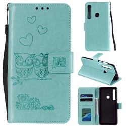 Embossing Owl Couple Flower Leather Wallet Case for Samsung Galaxy A9 (2018) / A9 Star Pro / A9s - Green