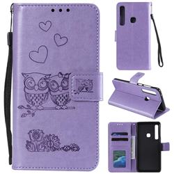 Embossing Owl Couple Flower Leather Wallet Case for Samsung Galaxy A9 (2018) / A9 Star Pro / A9s - Purple
