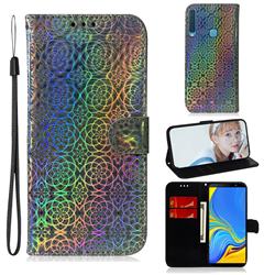 Laser Circle Shining Leather Wallet Phone Case for Samsung Galaxy A9 (2018) / A9 Star Pro / A9s - Silver