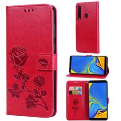 Embossing Rose Flower Leather Wallet Case for Samsung Galaxy A9 (2018) / A9 Star Pro / A9s - Red