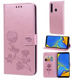 Embossing Rose Flower Leather Wallet Case for Samsung Galaxy A9 (2018) / A9 Star Pro / A9s - Rose Gold