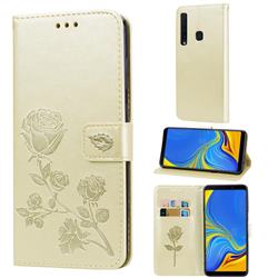 Embossing Rose Flower Leather Wallet Case for Samsung Galaxy A9 (2018) / A9 Star Pro / A9s - Golden