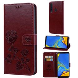 Embossing Rose Flower Leather Wallet Case for Samsung Galaxy A9 (2018) / A9 Star Pro / A9s - Brown