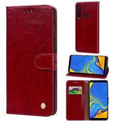 Luxury Retro Oil Wax PU Leather Wallet Phone Case for Samsung Galaxy A9 (2018) / A9 Star Pro / A9s - Brown Red
