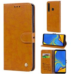 Luxury Retro Oil Wax PU Leather Wallet Phone Case for Samsung Galaxy A9 (2018) / A9 Star Pro / A9s - Orange Yellow