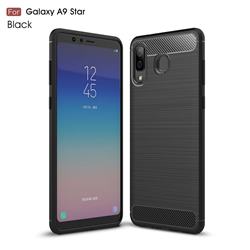Luxury Carbon Fiber Brushed Wire Drawing Silicone TPU Back Cover for Samsung Galaxy A8 Star (A9 Star) - Black