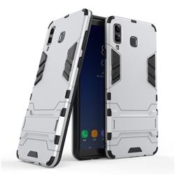 Armor Premium Tactical Grip Kickstand Shockproof Dual Layer Rugged Hard Cover for Samsung Galaxy A8 Star (A9 Star) - Silver