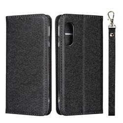 Ultra Slim Magnetic Automatic Suction Silk Lanyard Leather Flip Cover for Sharp AQUOS sense3 Lite SH-RM12 - Black