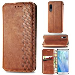 Ultra Slim Fashion Business Card Magnetic Automatic Suction Leather Flip Cover for Sharp AQUOS sense3 Plus SHV46 - Brown
