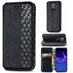 Ultra Slim Fashion Business Card Magnetic Automatic Suction Leather Flip Cover for Sharp AQUOS sense4 Plus - Black
