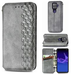 Ultra Slim Fashion Business Card Magnetic Automatic Suction Leather Flip Cover for Sharp AQUOS sense4 Plus - Grey