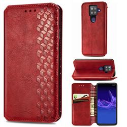 Ultra Slim Fashion Business Card Magnetic Automatic Suction Leather Flip Cover for Sharp AQUOS sense4 Plus - Red