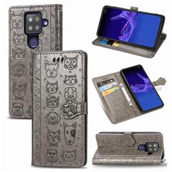 Embossing Dog Paw Kitten and Puppy Leather Wallet Case for Sharp AQUOS sense4 Plus - Gray