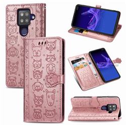 Embossing Dog Paw Kitten and Puppy Leather Wallet Case for Sharp AQUOS sense4 Plus - Rose Gold