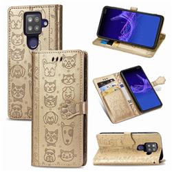Embossing Dog Paw Kitten and Puppy Leather Wallet Case for Sharp AQUOS sense4 Plus - Champagne Gold
