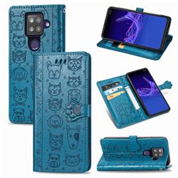 Embossing Dog Paw Kitten and Puppy Leather Wallet Case for Sharp AQUOS sense4 Plus - Blue