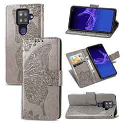 Embossing Mandala Flower Butterfly Leather Wallet Case for Sharp AQUOS sense4 Plus - Gray