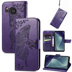 Embossing Mandala Flower Butterfly Leather Wallet Case for Sharp AQUOS sense7 Plus - Dark Purple