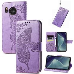 Embossing Mandala Flower Butterfly Leather Wallet Case for Sharp AQUOS sense7 Plus - Light Purple