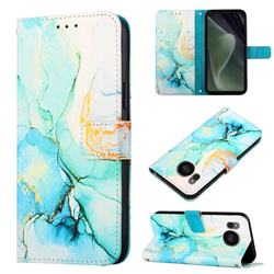 Green Illusion Marble Leather Wallet Protective Case for Sharp AQUOS sense7 Plus