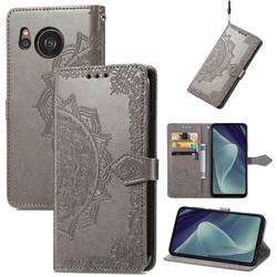 Embossing Imprint Mandala Flower Leather Wallet Case for Sharp AQUOS sense7 Plus - Gray