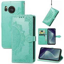 Embossing Imprint Mandala Flower Leather Wallet Case for Sharp AQUOS sense7 Plus - Green