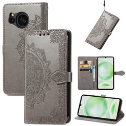 Embossing Imprint Mandala Flower Leather Wallet Case for Sharp AQUOS sense8 SH-54D SHG11 - Gray