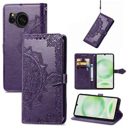 Embossing Imprint Mandala Flower Leather Wallet Case for Sharp AQUOS sense8 SH-54D SHG11 - Purple