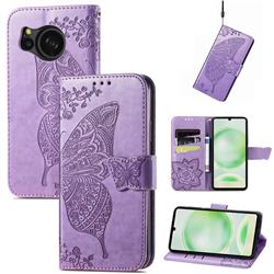 Embossing Mandala Flower Butterfly Leather Wallet Case for Sharp AQUOS sense8 SH-54D SHG11 - Light Purple