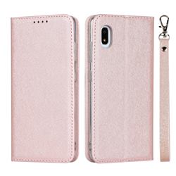 Ultra Slim Magnetic Automatic Suction Silk Lanyard Leather Flip Cover for Docomo Galaxy A21 Japan SC-42A - Rose Gold