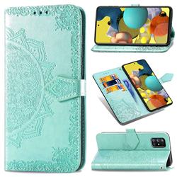 Embossing Imprint Mandala Flower Leather Wallet Case for Docomo Galaxy A51 5G SC-54A - Green