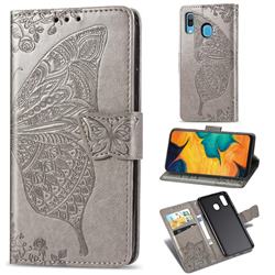 Embossing Mandala Flower Butterfly Leather Wallet Case for Samsung Galaxy A30 Japan Version SCV43 - Gray