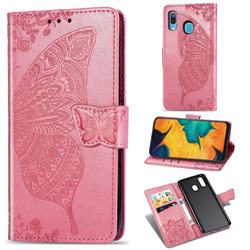 Embossing Mandala Flower Butterfly Leather Wallet Case for Samsung Galaxy A30 Japan Version SCV43 - Pink