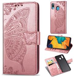 Embossing Mandala Flower Butterfly Leather Wallet Case for Samsung Galaxy A30 Japan Version SCV43 - Rose Gold
