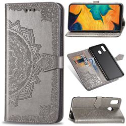 Embossing Imprint Mandala Flower Leather Wallet Case for Samsung Galaxy A30 Japan Version SCV43 - Gray