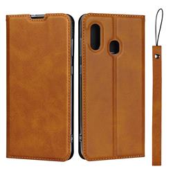 Calf Pattern Magnetic Automatic Suction Leather Wallet Case for Samsung Galaxy A30 Japan Version SCV43 - Brown