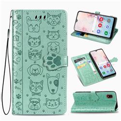 Embossing Dog Paw Kitten and Puppy Leather Wallet Case for Samsung Galaxy A30 Japan Version SCV43 - Green