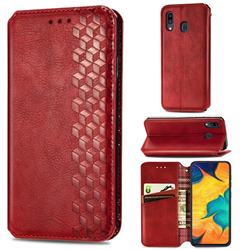 Ultra Slim Fashion Business Card Magnetic Automatic Suction Leather Flip Cover for Samsung Galaxy A30 Japan Version SCV43 - Red