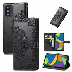 Embossing Imprint Mandala Flower Leather Wallet Case for Samsung Galaxy F52 5G - Black