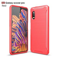Luxury Carbon Fiber Brushed Wire Drawing Silicone TPU Back Cover for Samsung Galaxy Xcover Pro G715 - Red