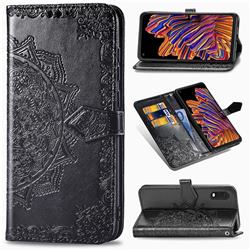 Embossing Imprint Mandala Flower Leather Wallet Case for Samsung Galaxy Xcover Pro G715 - Black