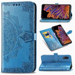 Embossing Imprint Mandala Flower Leather Wallet Case for Samsung Galaxy Xcover Pro G715 - Blue